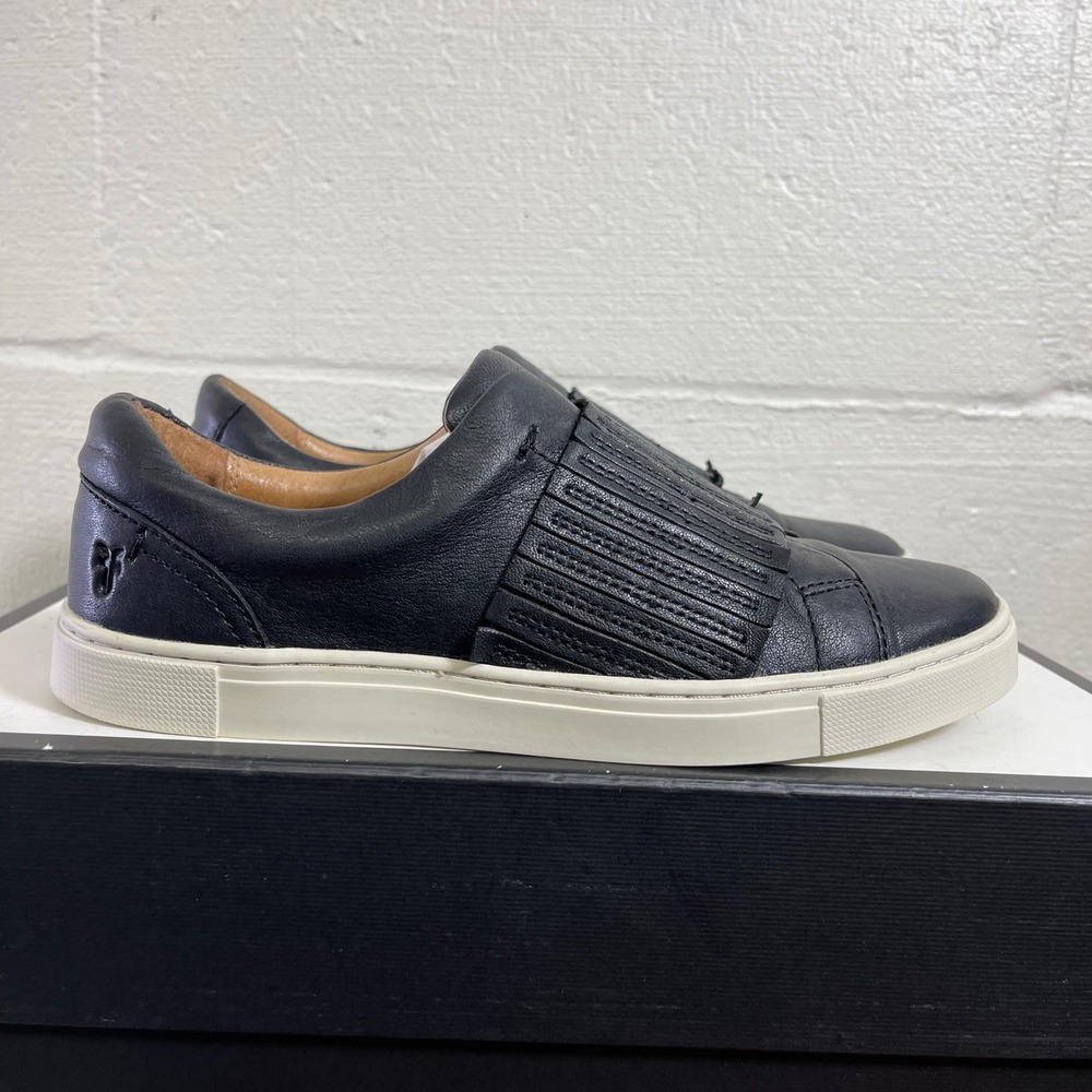 Frye Ivy Fringe 3470373 Slip On Sneakers Black Leather Low Top Shoes Womens 7 M
